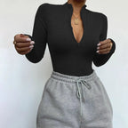 Women's Mock-Neck Zip Stretch Bodysuit
