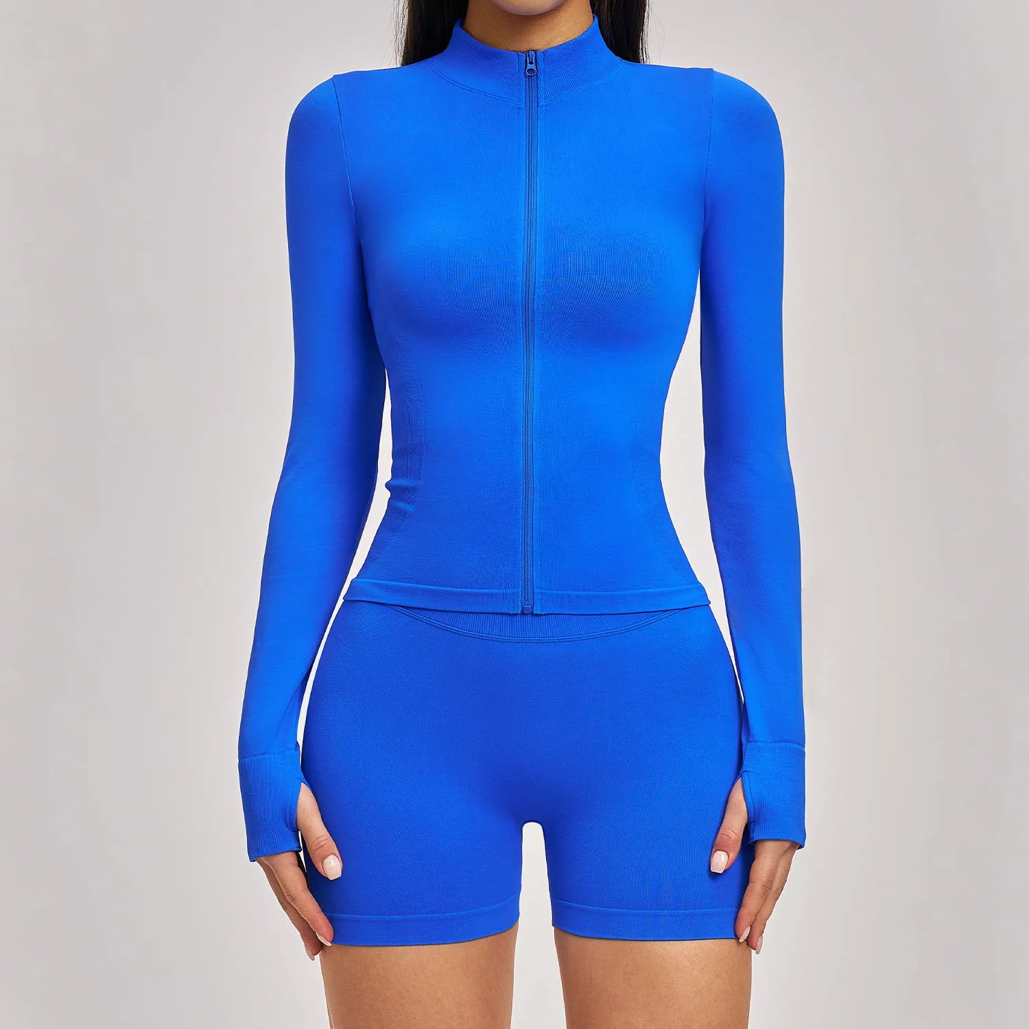Windproof Seamless Full Zip Tracksuit Set for Women