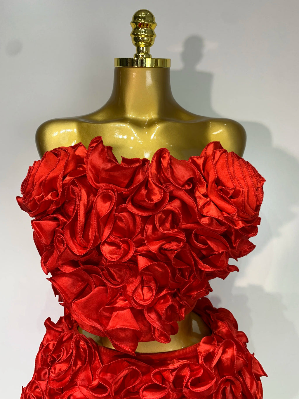 Women's Strapless Red Floral Bodycon Two-Piece Skirt Set