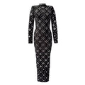 Hot Drilling Maxi Dress | Long Sleeve Party Dress for Women