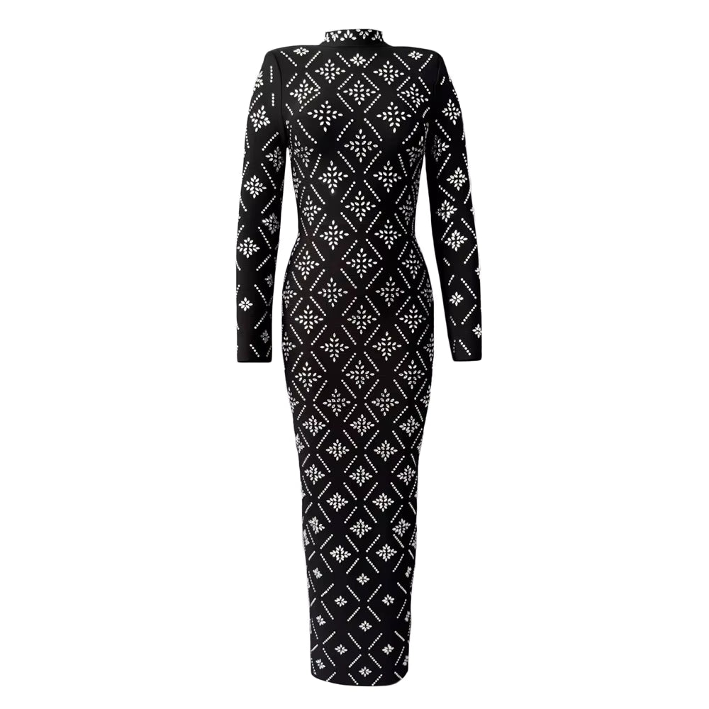 Hot Drilling Maxi Dress | Long Sleeve Party Dress for Women