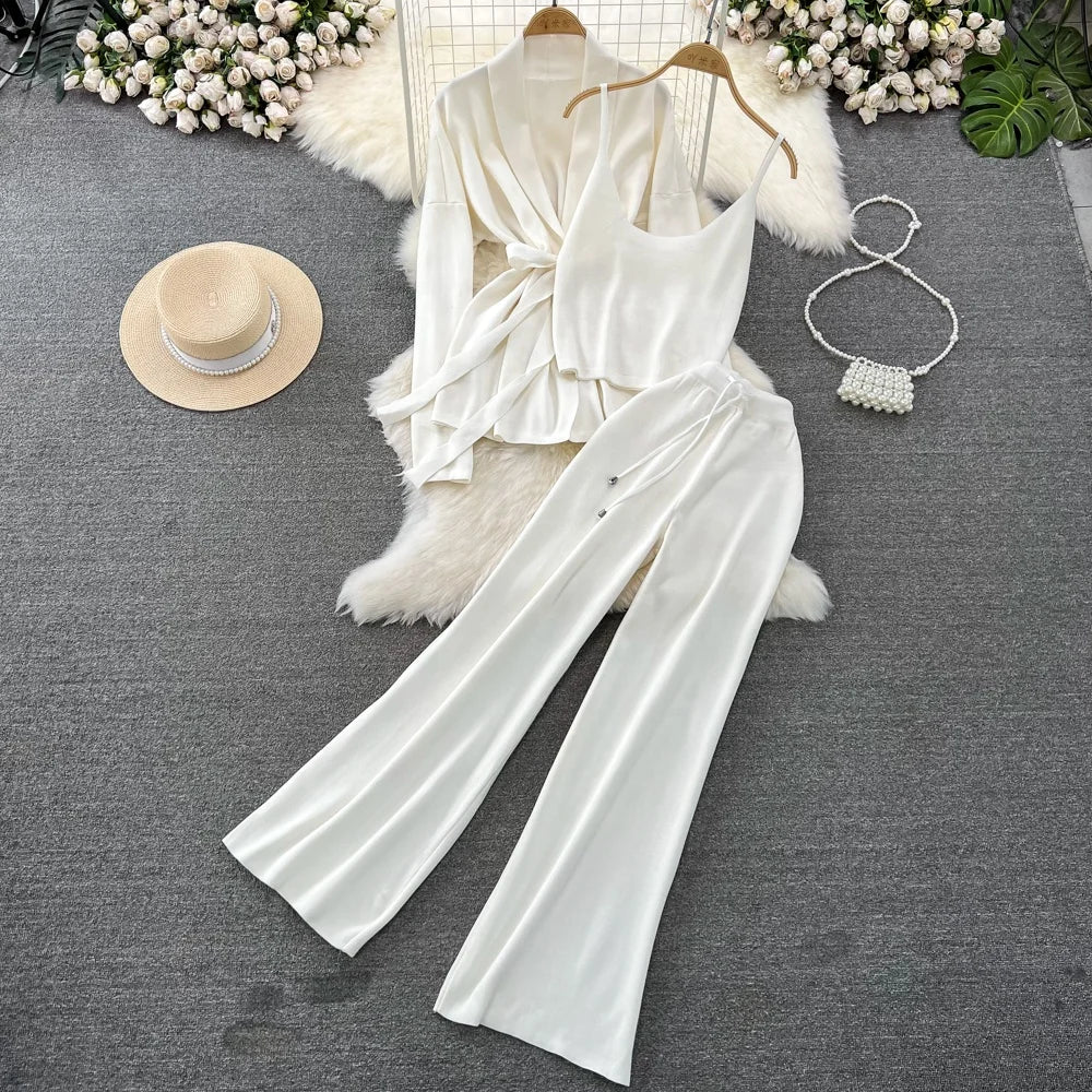 Korean-Style Casual Two-Piece Set — Polo-Collar Knitted Top & Midi Skirt