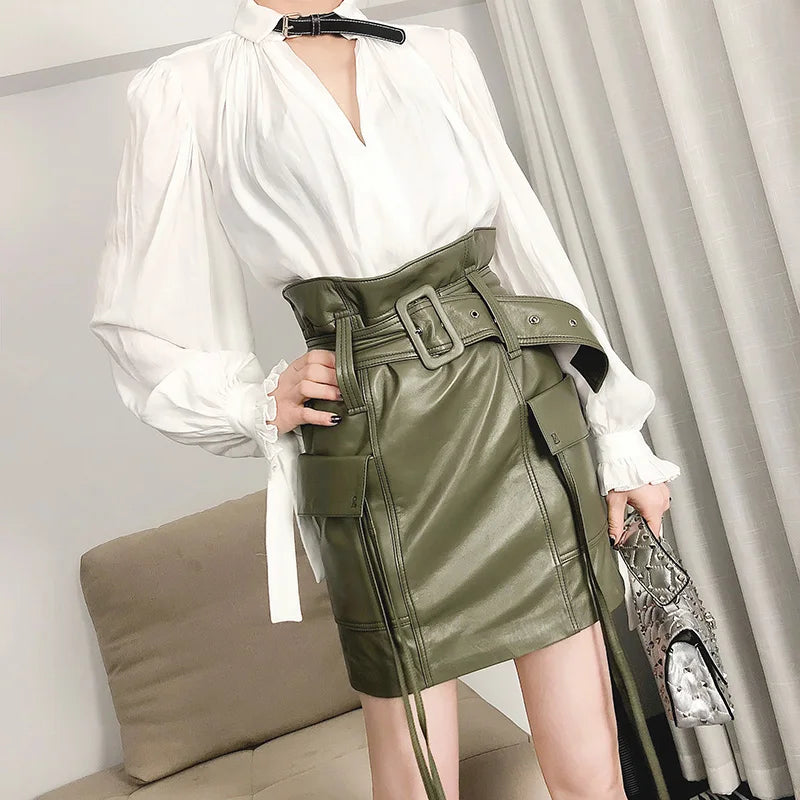 Sheepskin Leather Mini Skirt