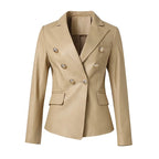 Women's Cropped Sheepskin Leather Double-Breasted Jacket