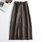 High Waist Split Sheepskin Leather Skirt – Women's Genuine Leather A-Line Skirt