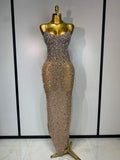 Women's Rhinestone Mesh Bodycon Evening Gown