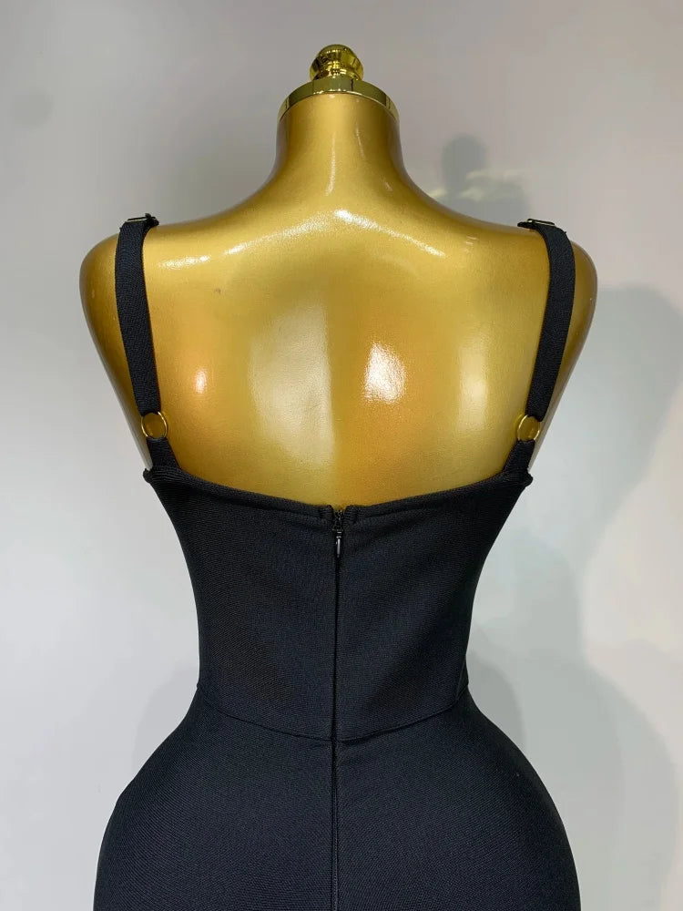 Women's Black Rhinestone V-Neck Jumpsuit | Windia