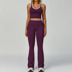 Contrast Colour Yoga Two-Piece Set — Seamless Vest & High-Waist Pants for Women