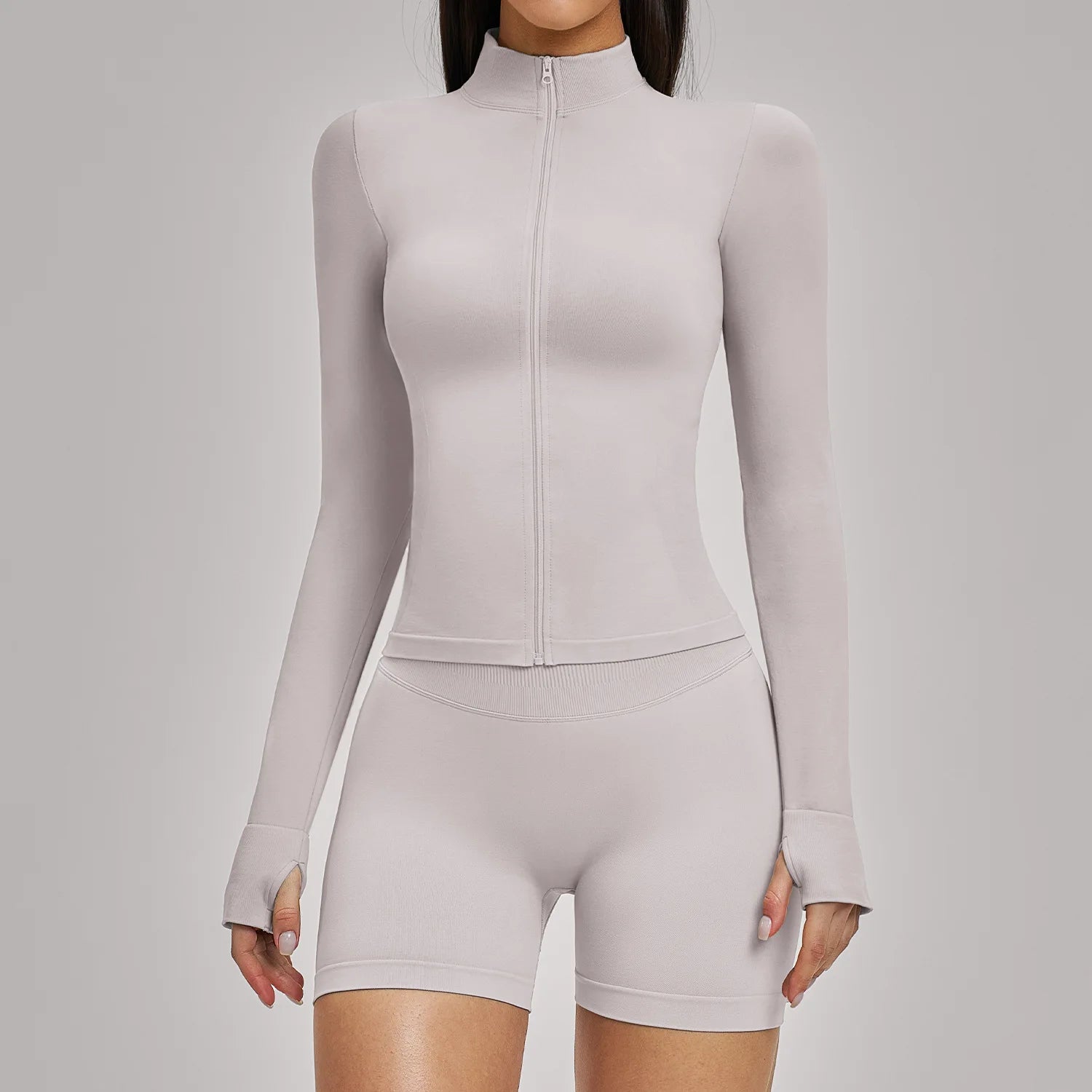 Windproof Seamless Full Zip Tracksuit Set for Women