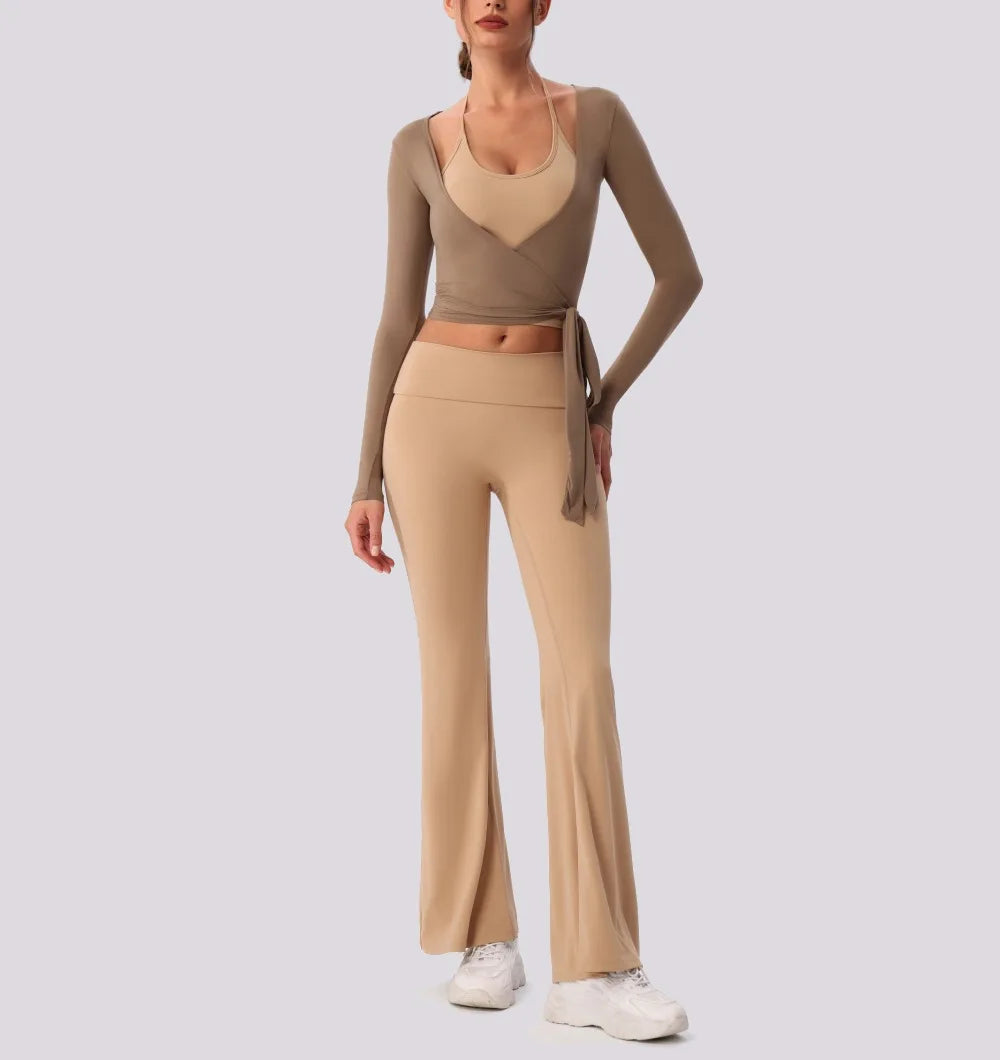 Women's V-Neck Wrap Top & High Waist Yoga Pants Set | 2 & 3-Piece Gym Outfit