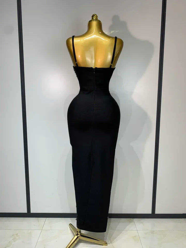 Women's Sleeveless Beaded Bodycon Evening Gown