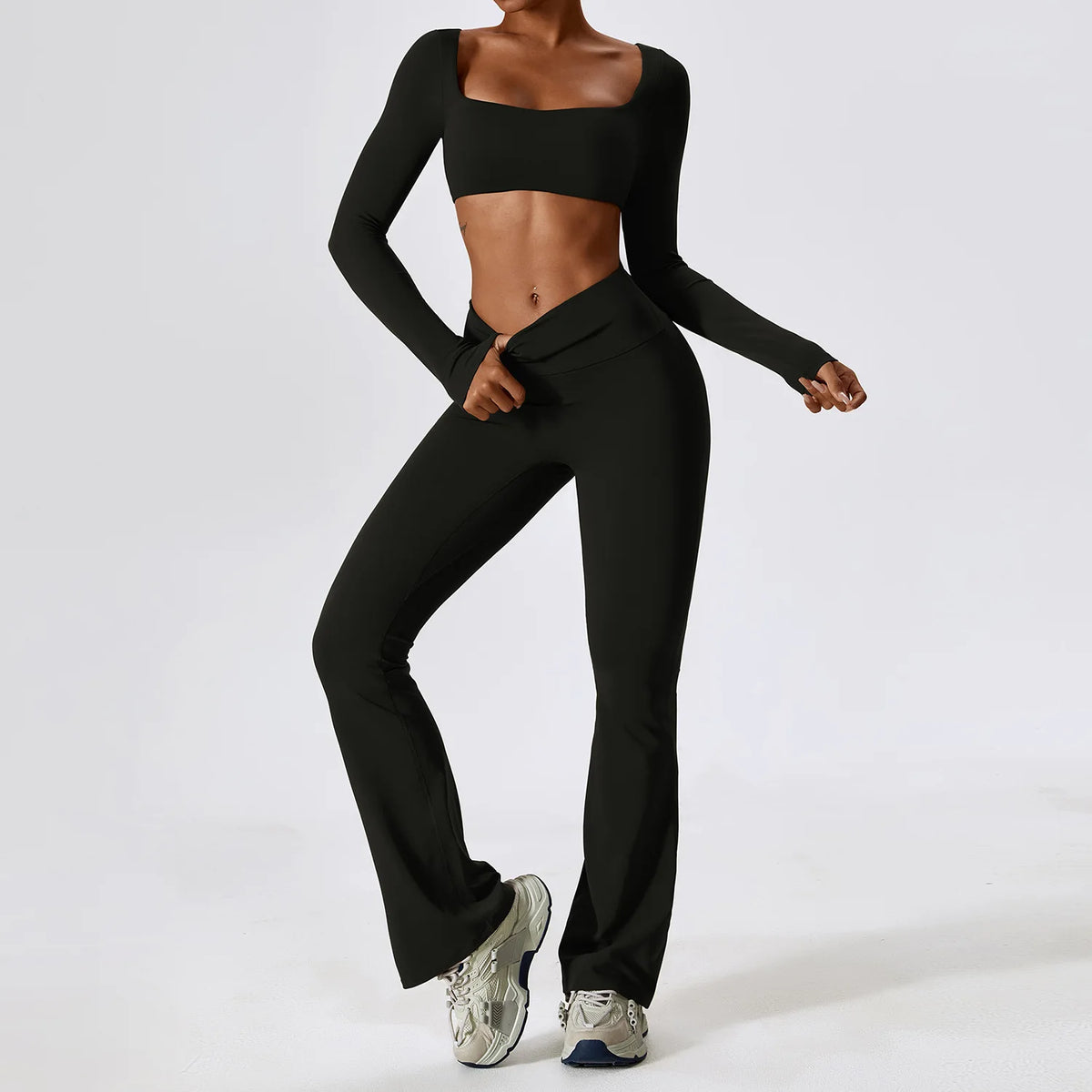 Long Sleeve Top & Scrunch Butt Flare Legging Yoga Set – Women's 2-Piece Gym Set