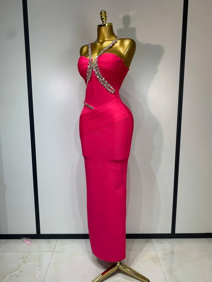 Women's Crystal Backless Bodycon Maxi Dress