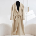 Women's Long Wool Coat | Double-Breasted V-Neck | Windia
