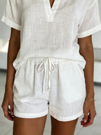 Women's Casual Cotton V-Neck Shorts Set