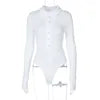 Tight Long Sleeve Lapel Women's Bodysuit Jumpsuit