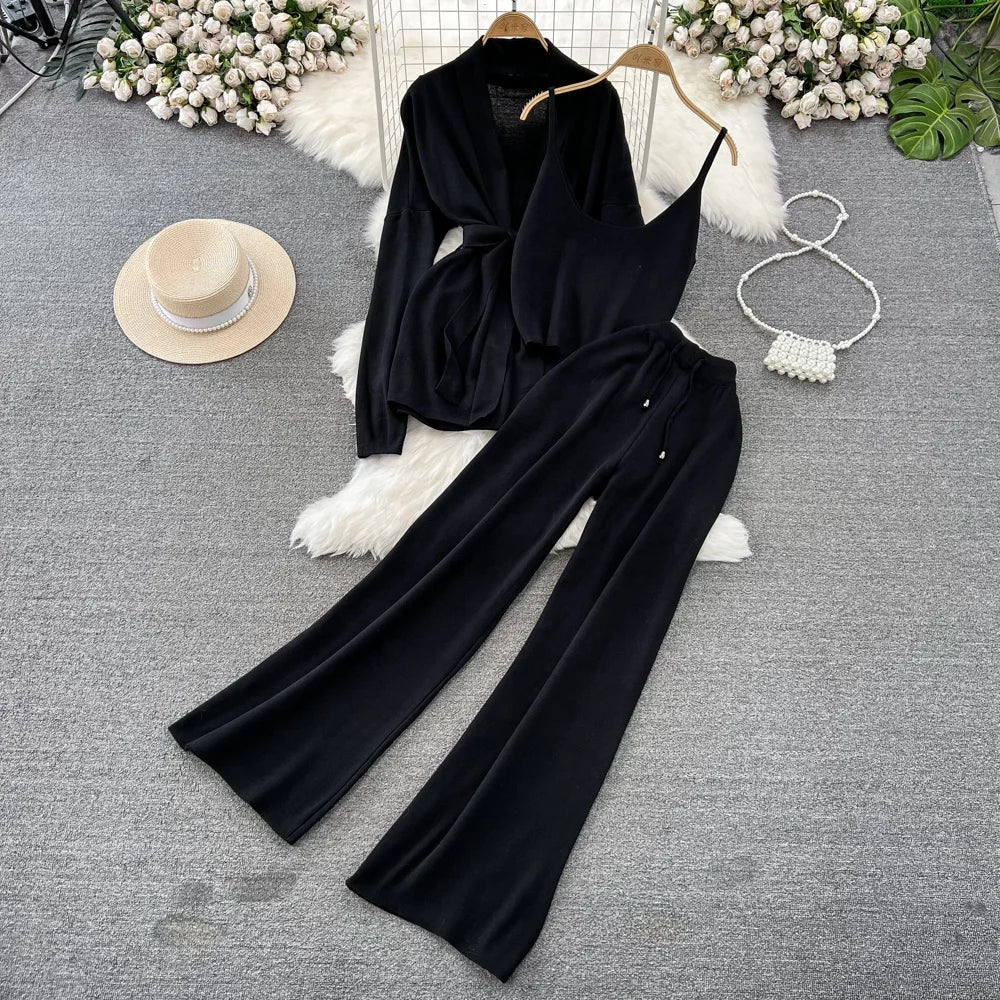 Korean-Style Casual Two-Piece Set — Polo-Collar Knitted Top & Midi Skirt