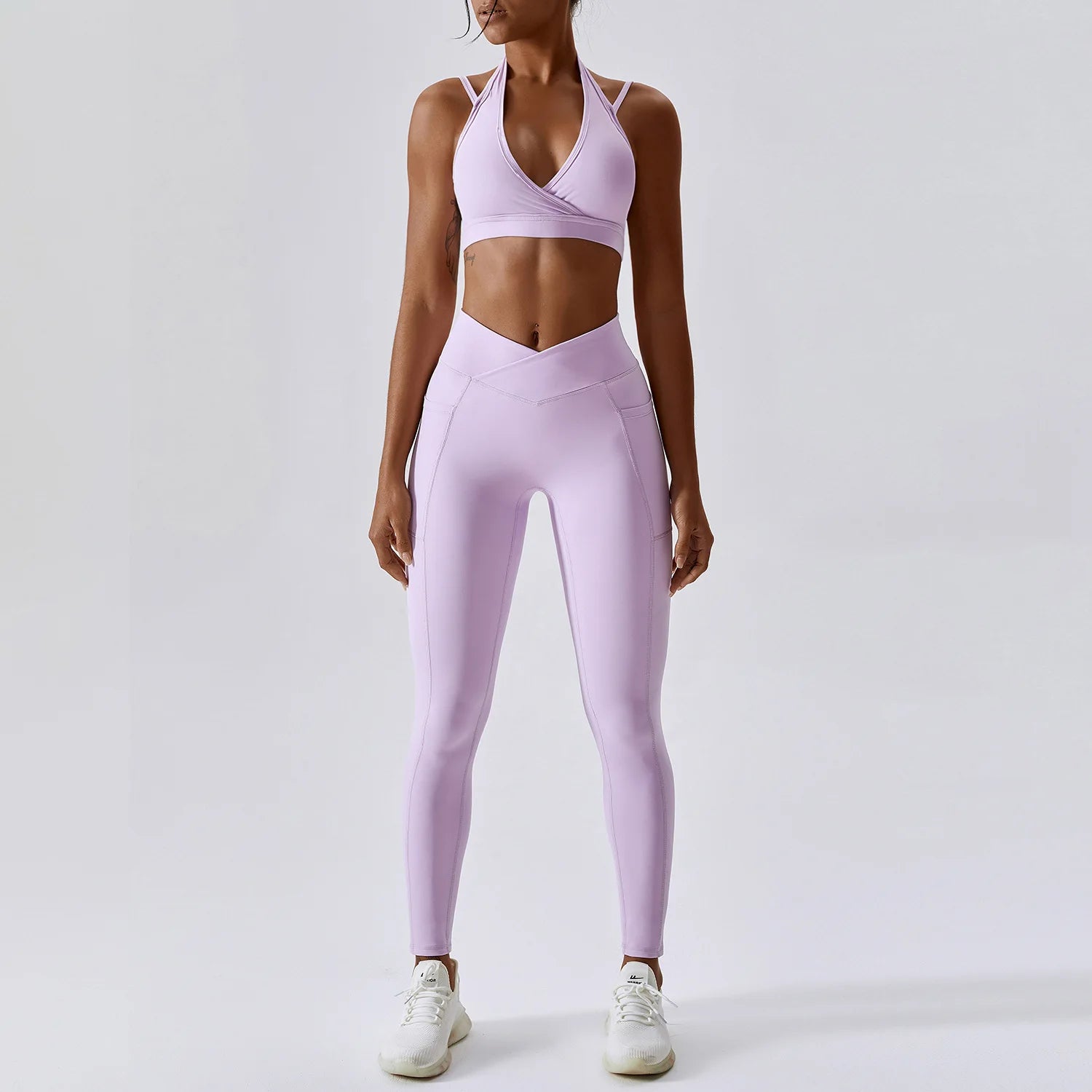 Scrunch Butt Crossover V-Cut Waist Leggings & Sports Bra Set