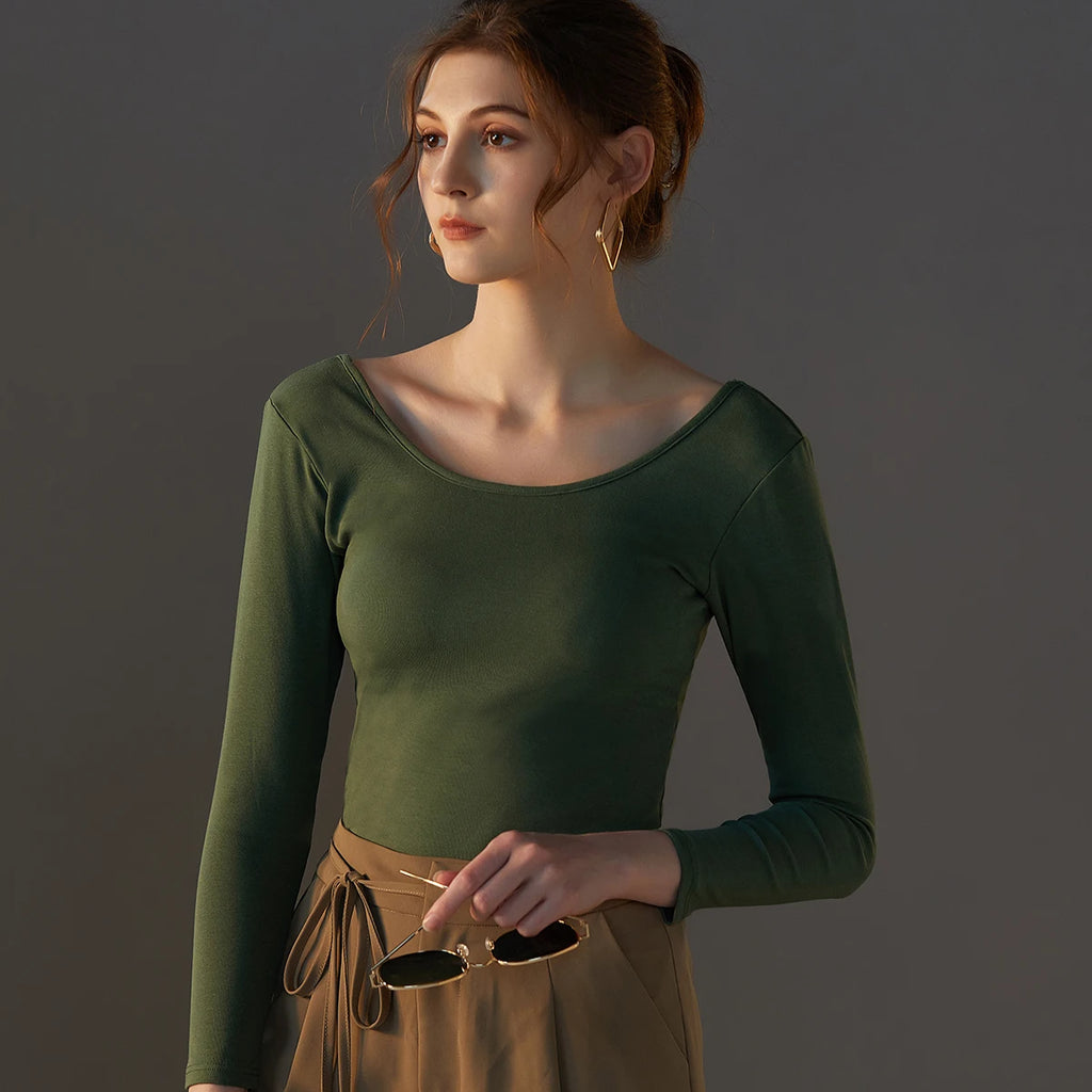Women's Long-Sleeve Top with Built-In Bra