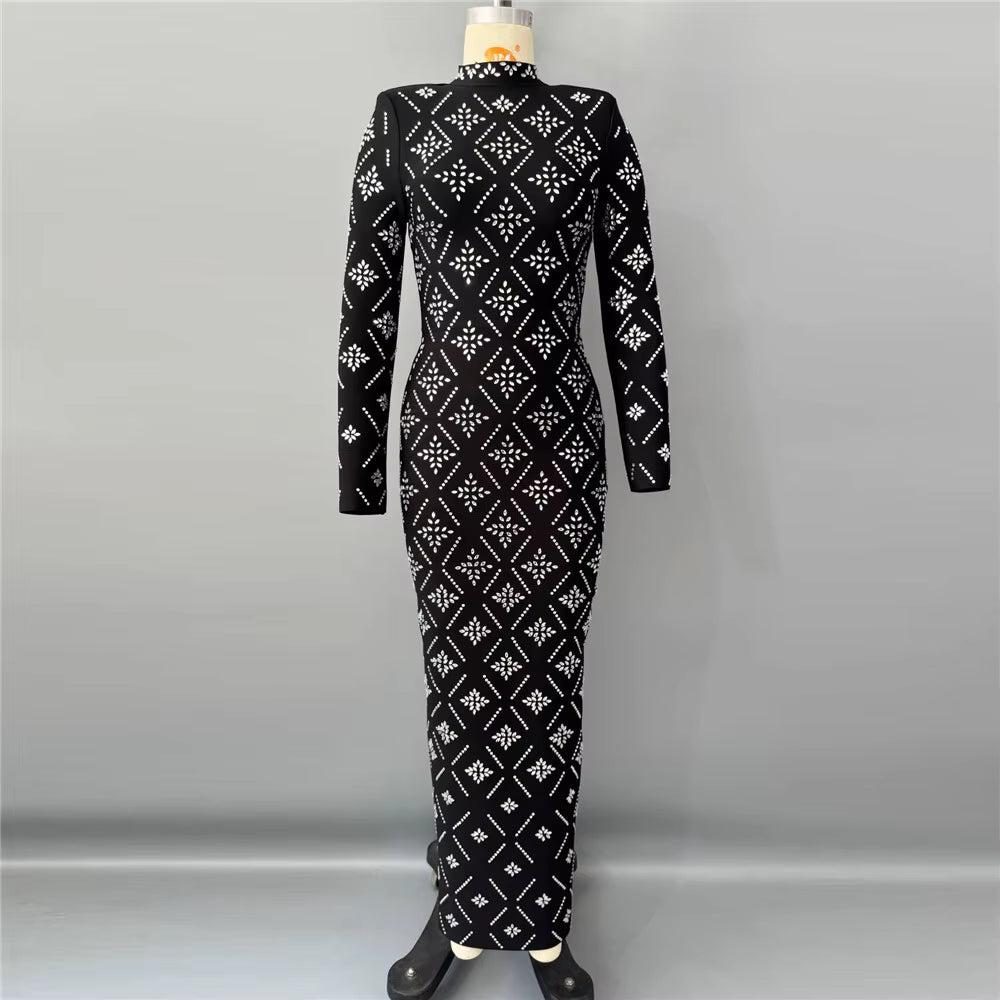 Hot Drilling Maxi Dress | Long Sleeve Party Dress for Women