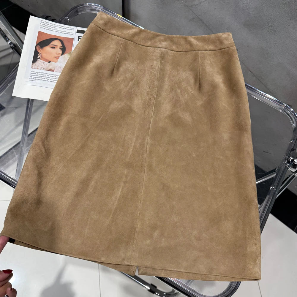 Women's Genuine Suede Leather Pencil Skirt | Windia