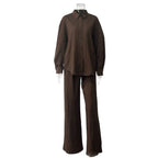 Women's Cotton Lapel Two-Piece Suit – Long Sleeve Top & Drawstring Trousers