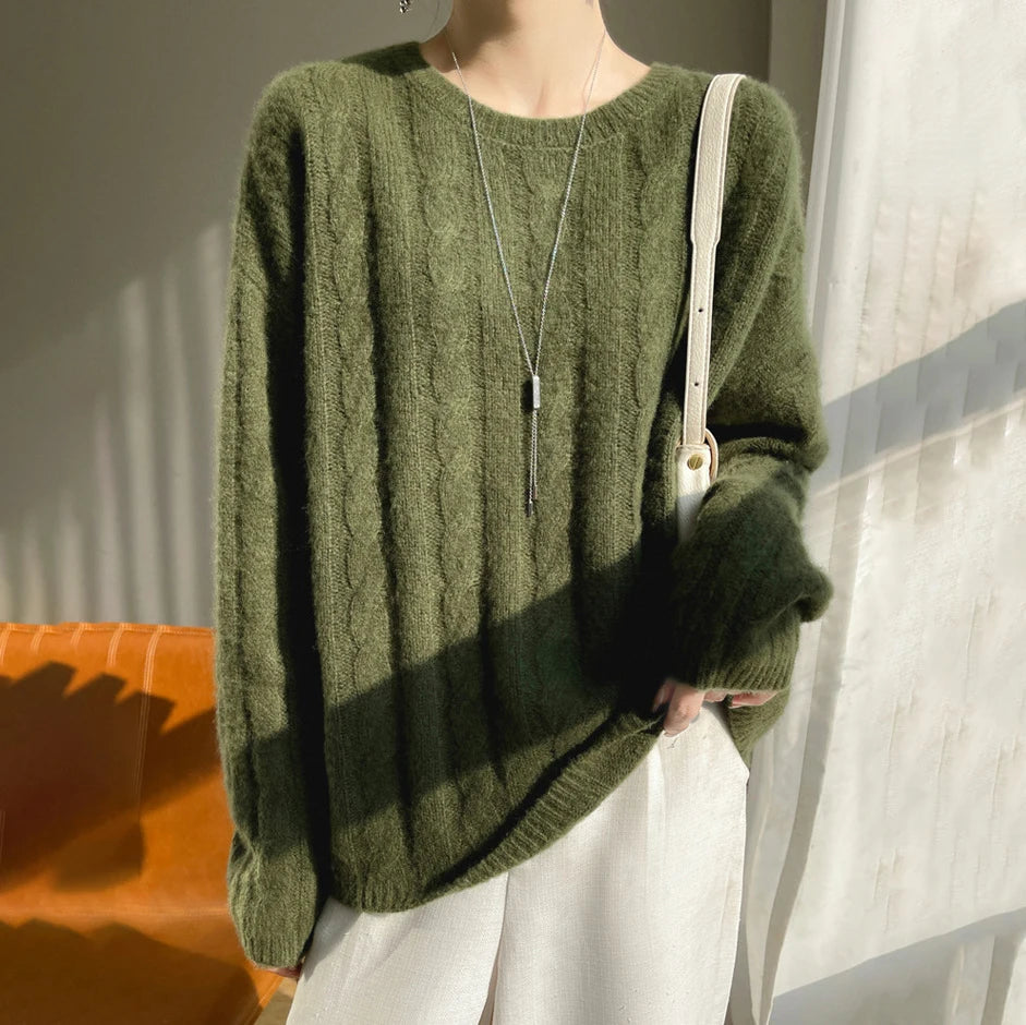 Women's Cashmere & Silk Knitted Sweater – Loose Crochet Pullover