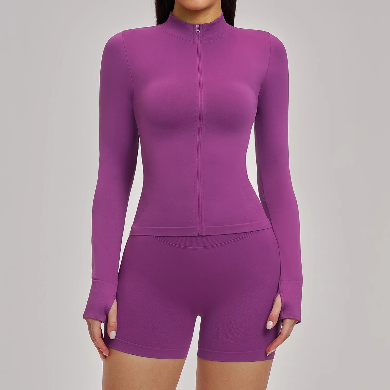 Windproof Seamless Full Zip Tracksuit Set for Women