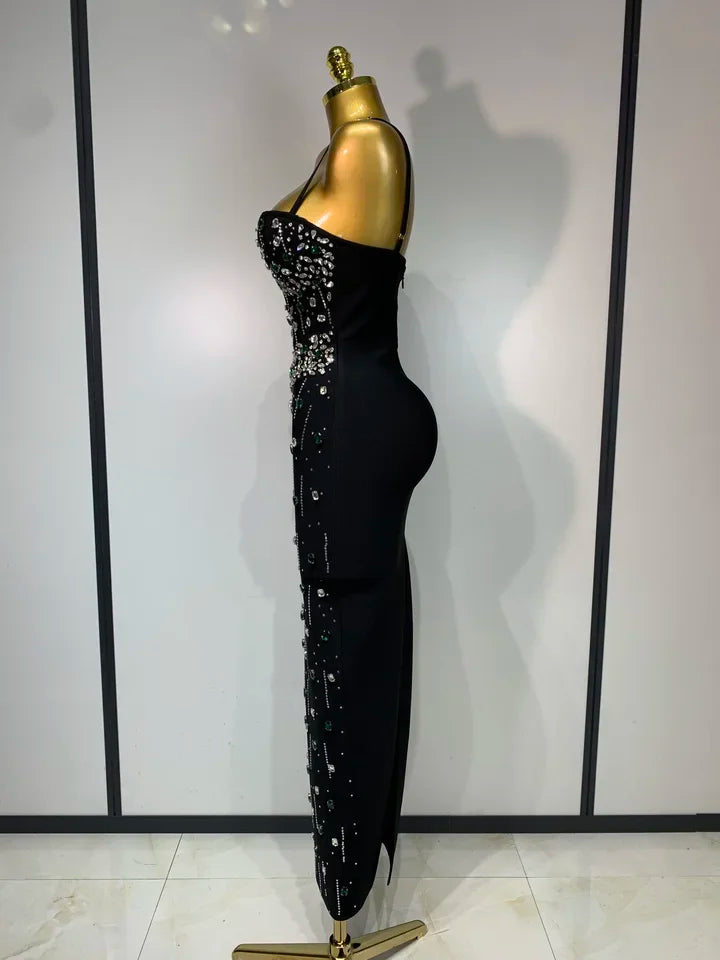 Women's Sleeveless Beaded Bodycon Evening Gown