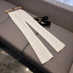 2025 New Arrival Lady Designed Quilted Office Casual 2Pcs Long Sleeve Single Button Blazer With Belt Flared Pants Solil Suit