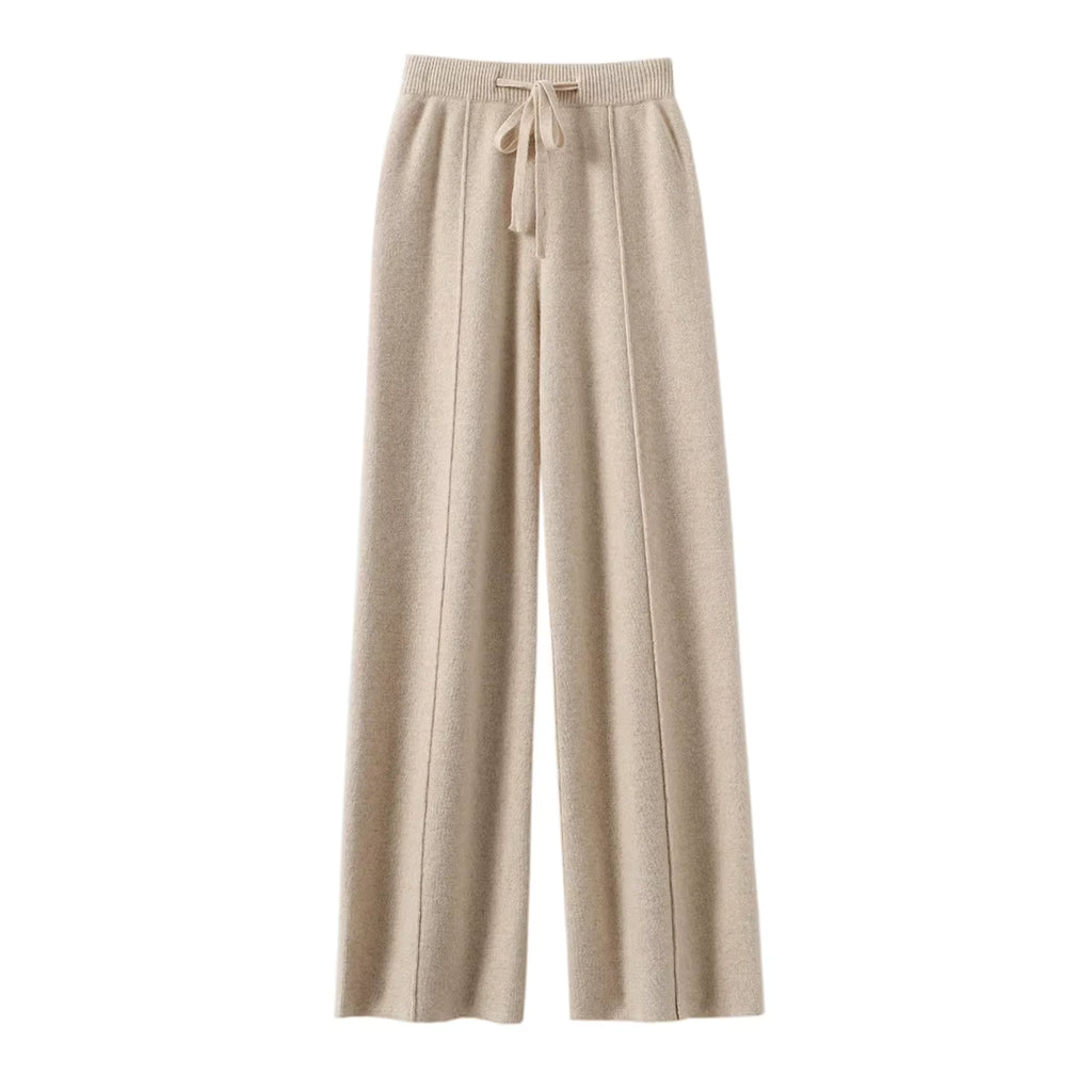 Women's 100% Wool Wide Leg Pants – High Waist Knit Trousers