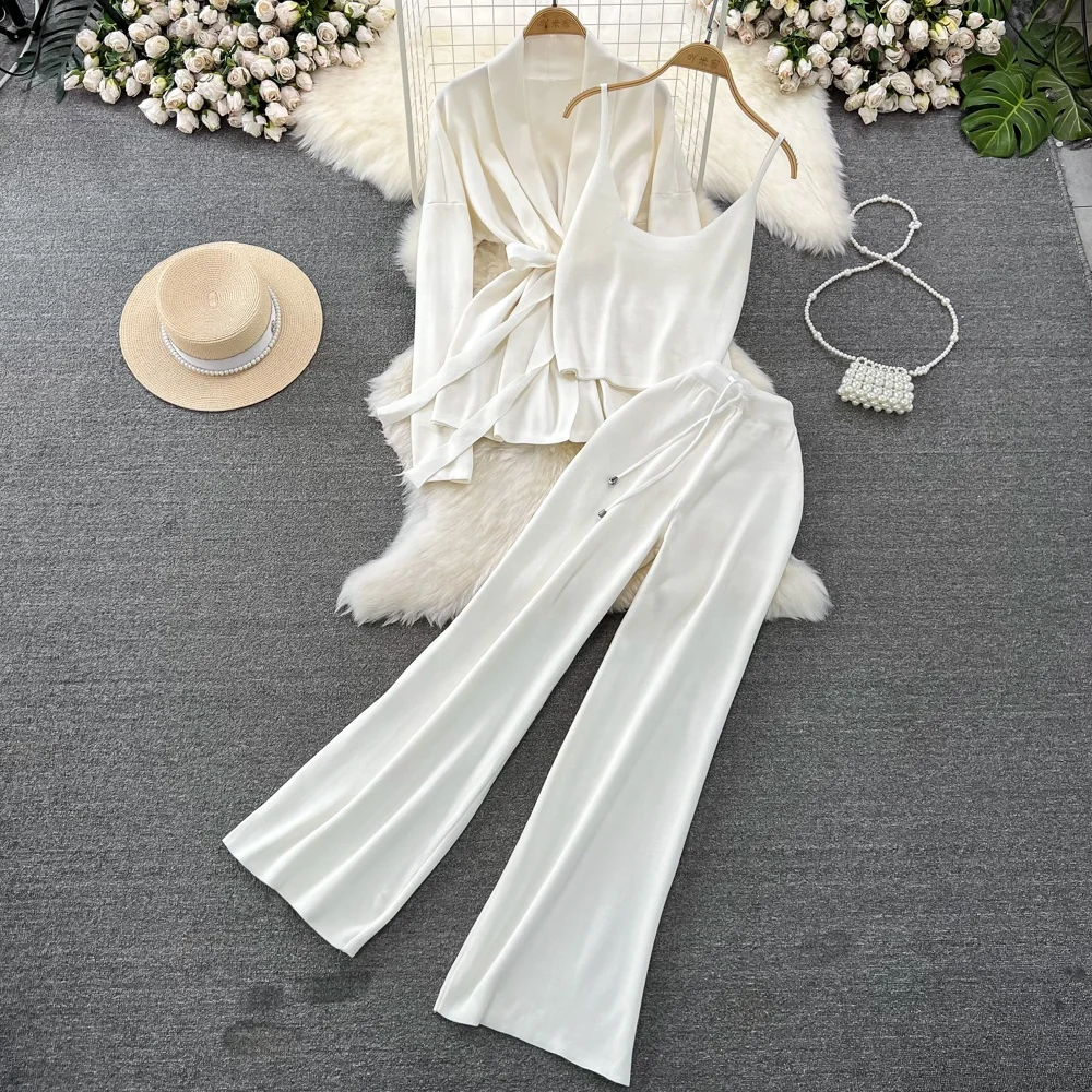 Korean-Style Casual Two-Piece Set — Polo-Collar Knitted Top & Midi Skirt
