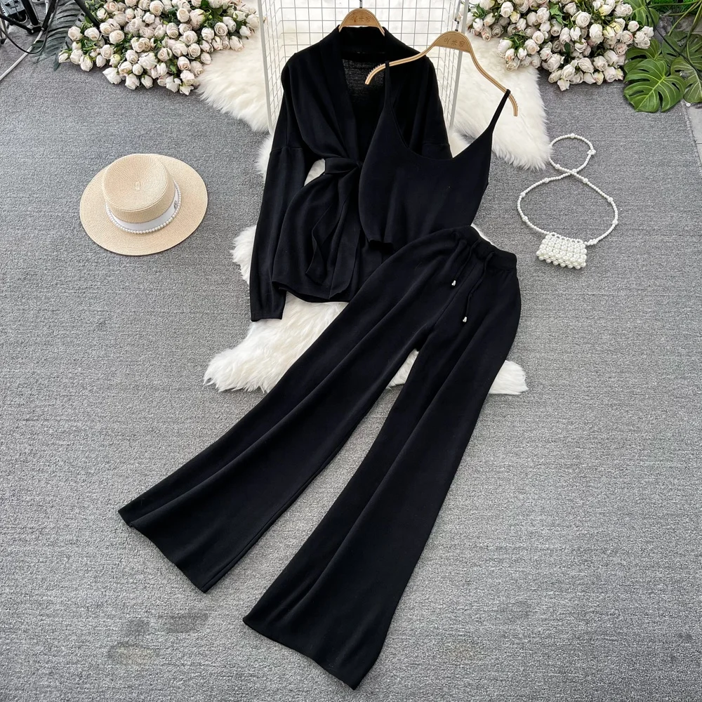 Korean-Style Casual Two-Piece Set — Polo-Collar Knitted Top & Midi Skirt