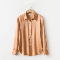 Women's Orange Pearl Silk Satin Lapel Shirt | Luxury Blouse - Windia