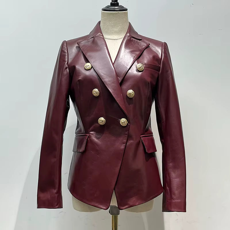Women's Cropped Sheepskin Leather Double-Breasted Jacket