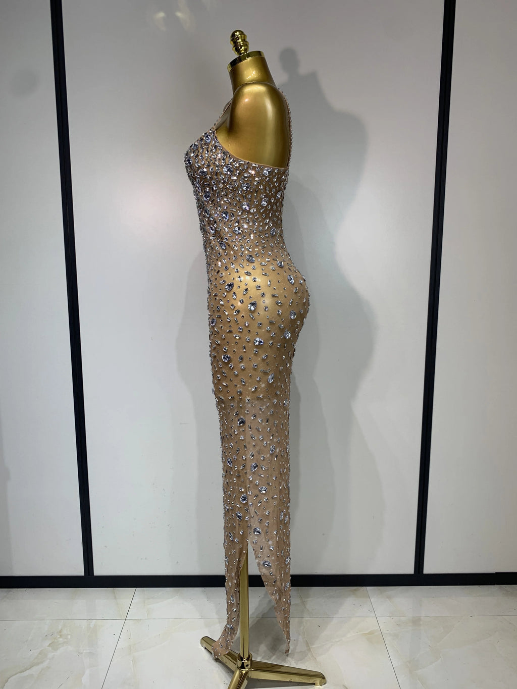 Womens Rhinestone Mesh Evening Gown | Windia