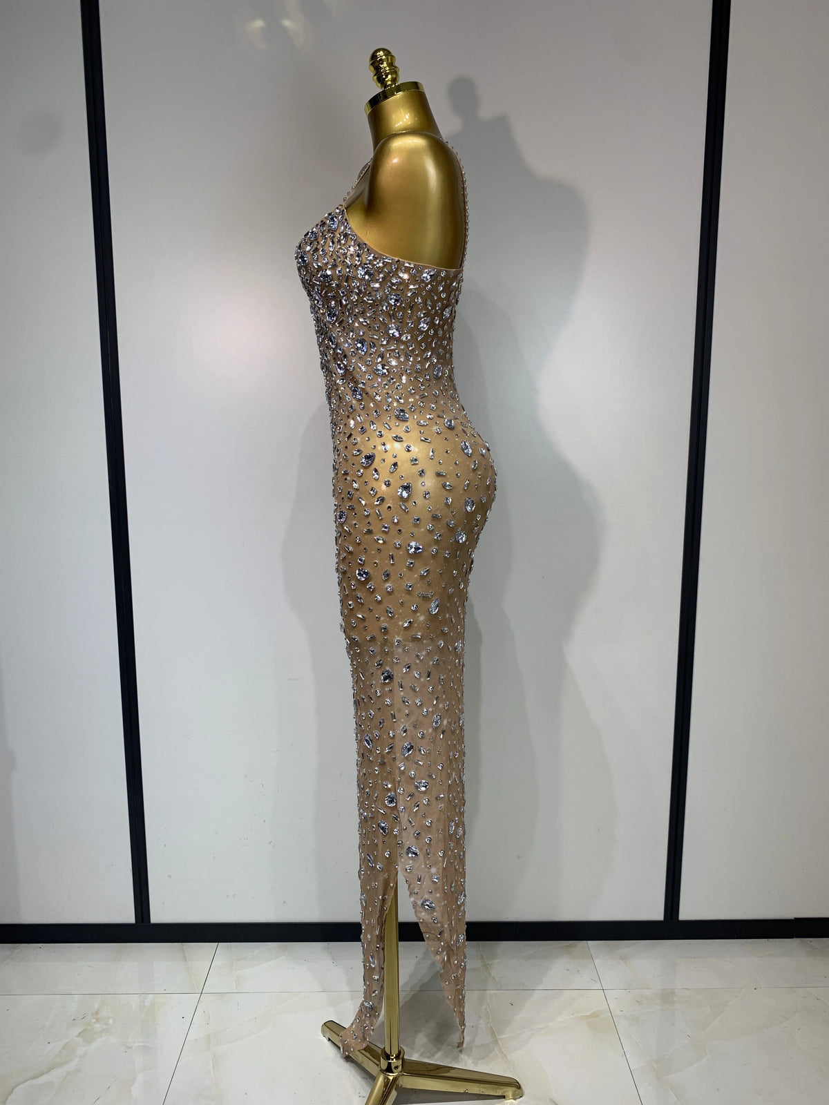 Womens Rhinestone Mesh Evening Gown | Windia