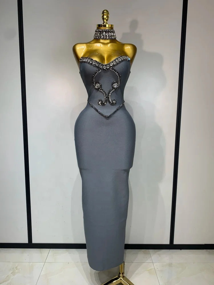 Women's Lavender Strapless Beaded Bandage Party Dress | Windia
