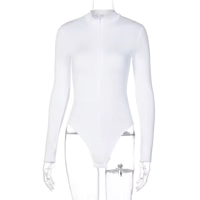 White Women's Mock-Neck Zip Bodysuit | Windia