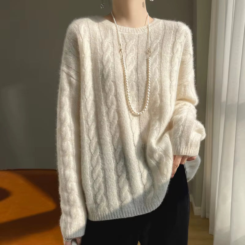 Women's Cashmere & Silk Knitted Sweater – Loose Crochet Pullover