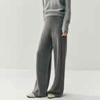 Women's Wool Cashmere Knitted Wide Leg Pants – High Waist Loose Straight Trousers