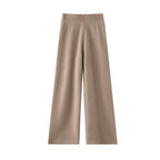Women's Wool Cashmere Knitted Wide Leg Pants – High Waist Loose Straight Trousers