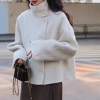 Women's Beige Cropped Wool Stand-Collar Coat | Windia