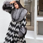 Fox Fur Collar and Cuffs Women's Cashmere Wool Overcoat – Handmade Houndstooth Luxury | Windia