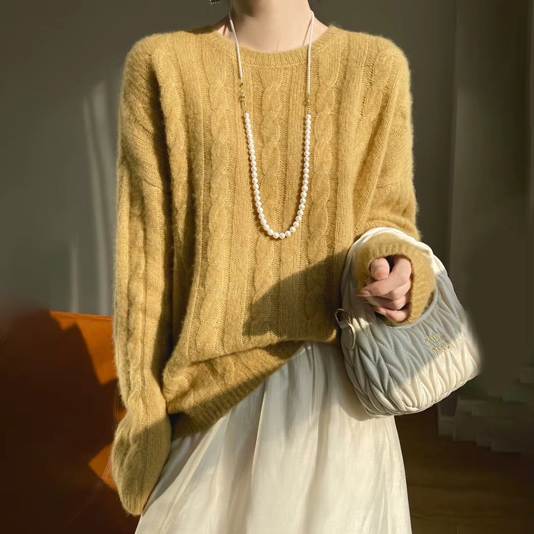 Women's Khaki Cashmere & Silk Knitted Sweater – Loose Crochet Pullover