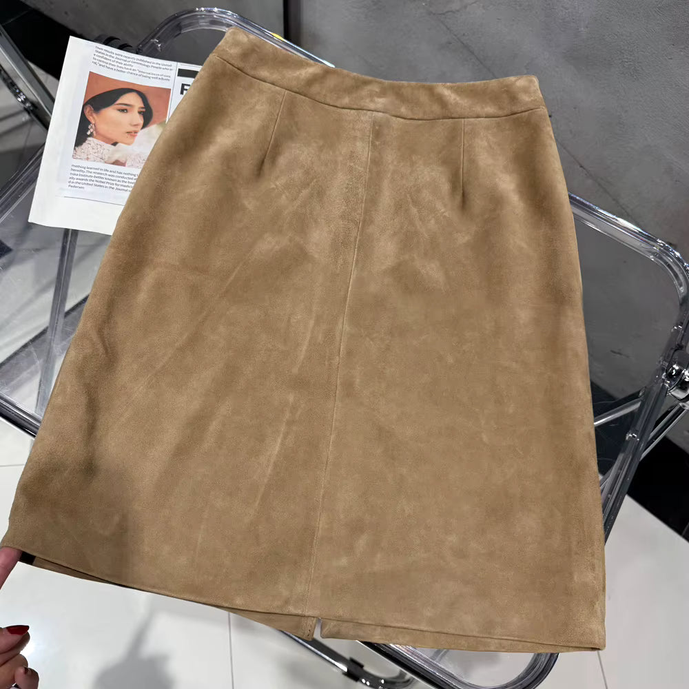 Women's Genuine Suede Leather Pencil Skirt | Windia