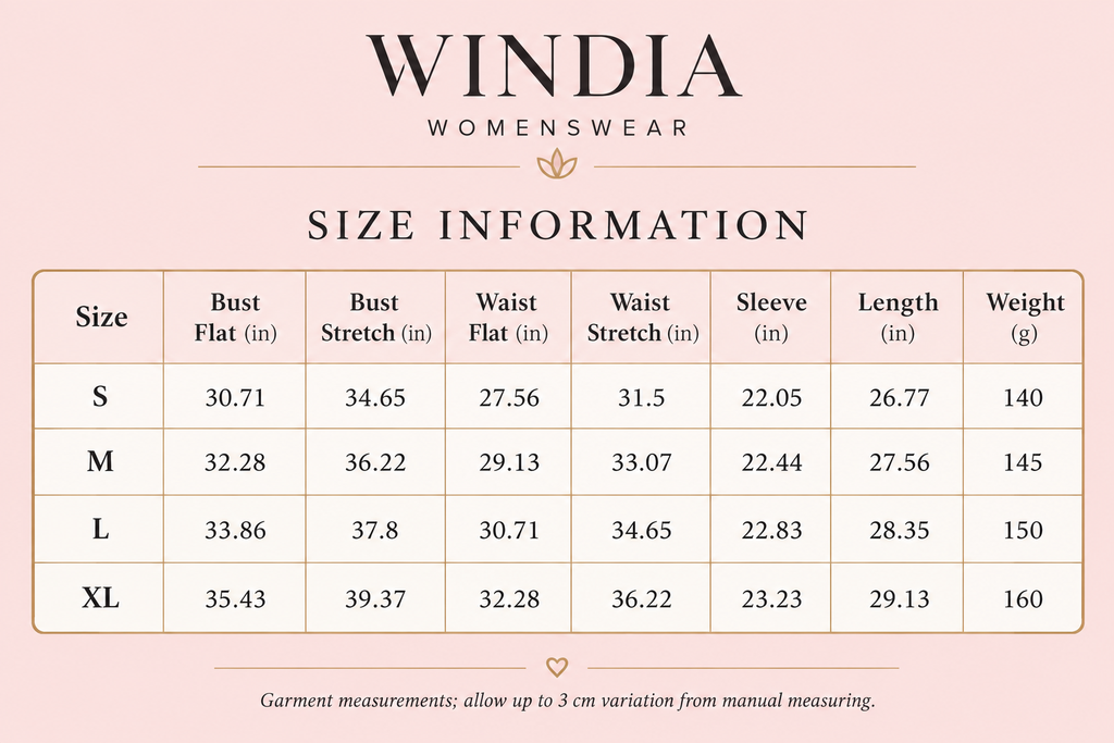 Women's Long-Sleeve Bodycon Jumpsuit | Windia size chart