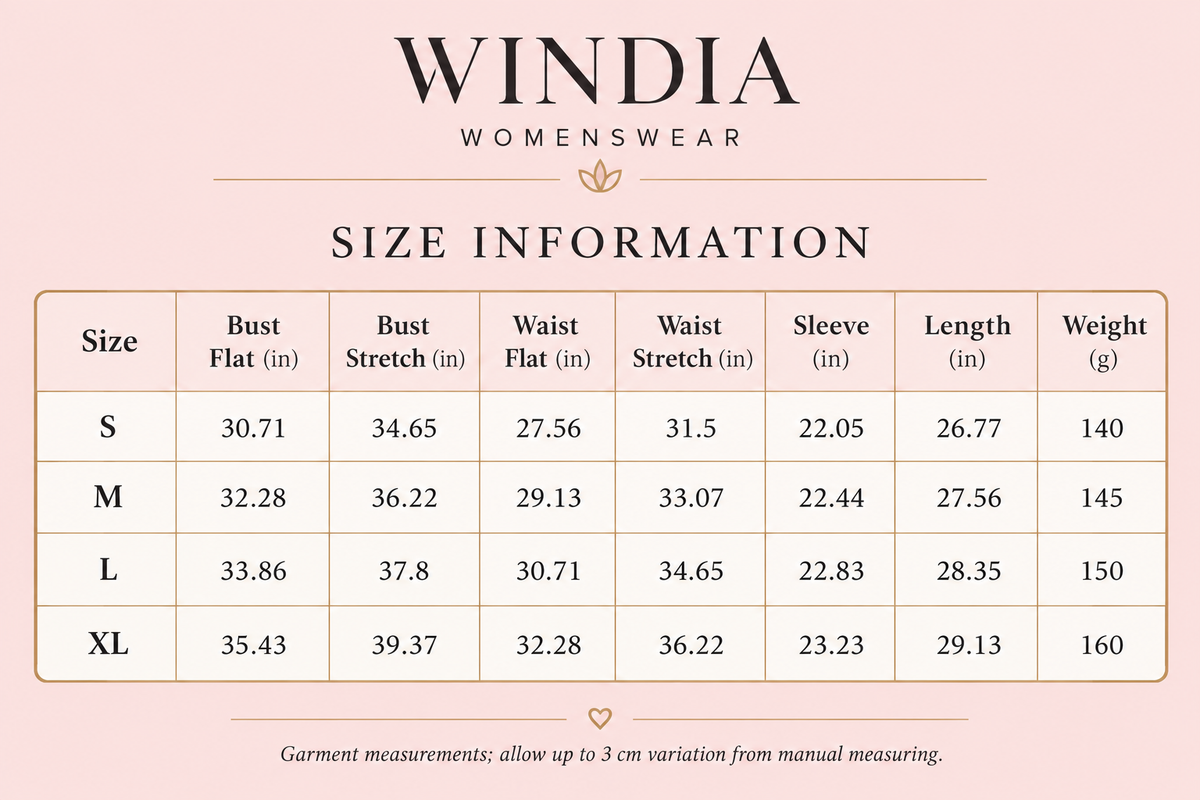 Women's Long-Sleeve Bodycon Jumpsuit | Windia size chart