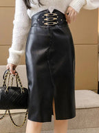 Black High Waist Leather Pencil Skirt for Women XS Windia