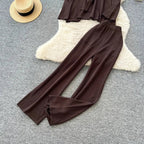 Casual Two-Piece Knit Sweat Suit | Tie-Front Top & Wide Leg Pants Set One size Windia
